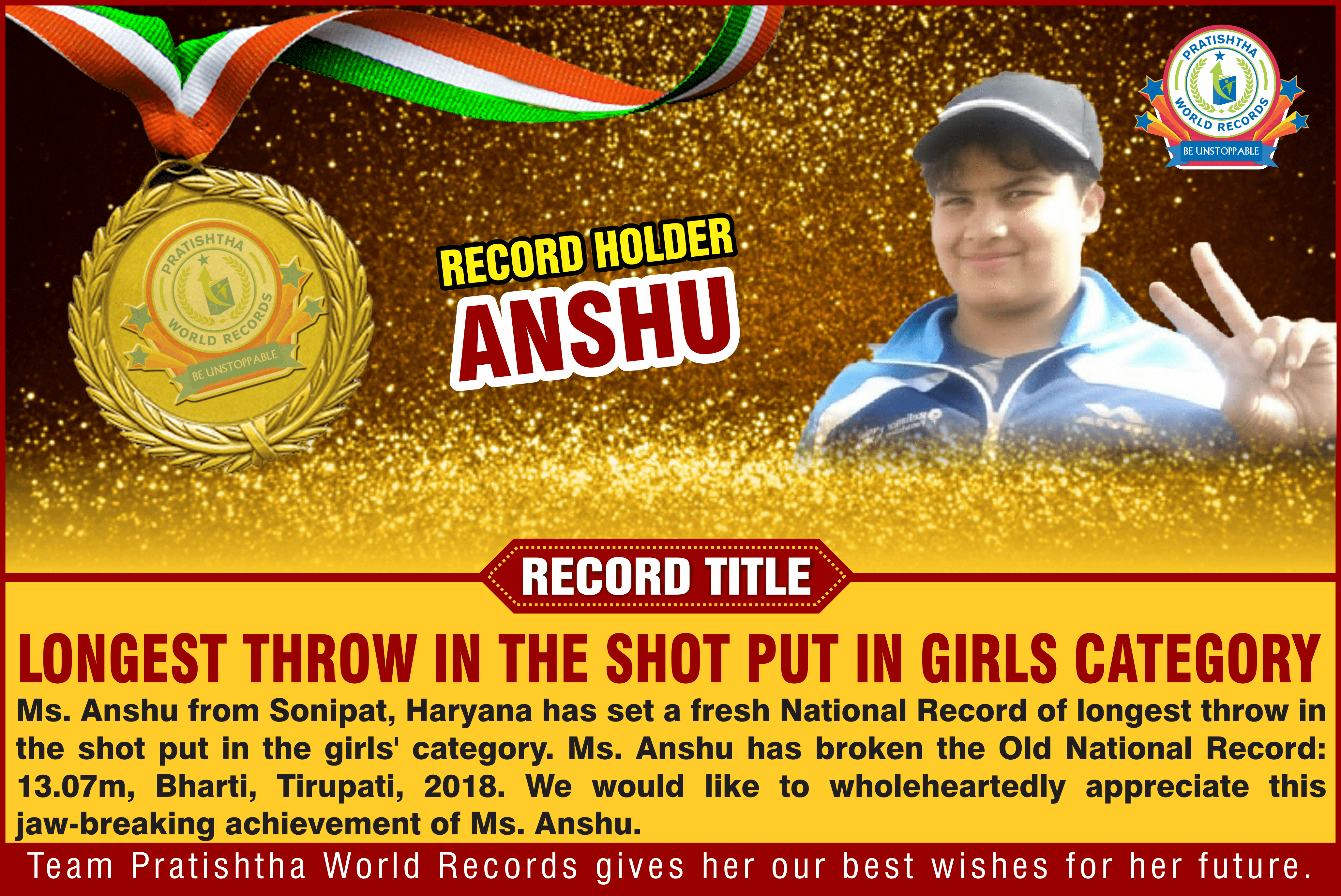 Longest throw in the shot put in girls category